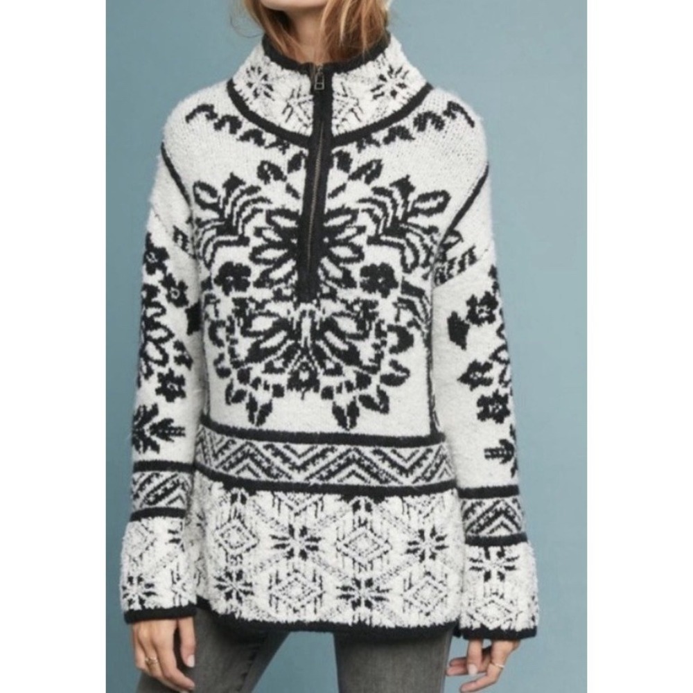Anthropologie MOTH Alaskan Half Zip Nordic Print Sweater X Small